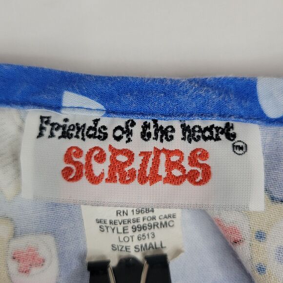 Friends of the Heart Scrubs top V neck nurse bears blue size small - Picture 3 of 7